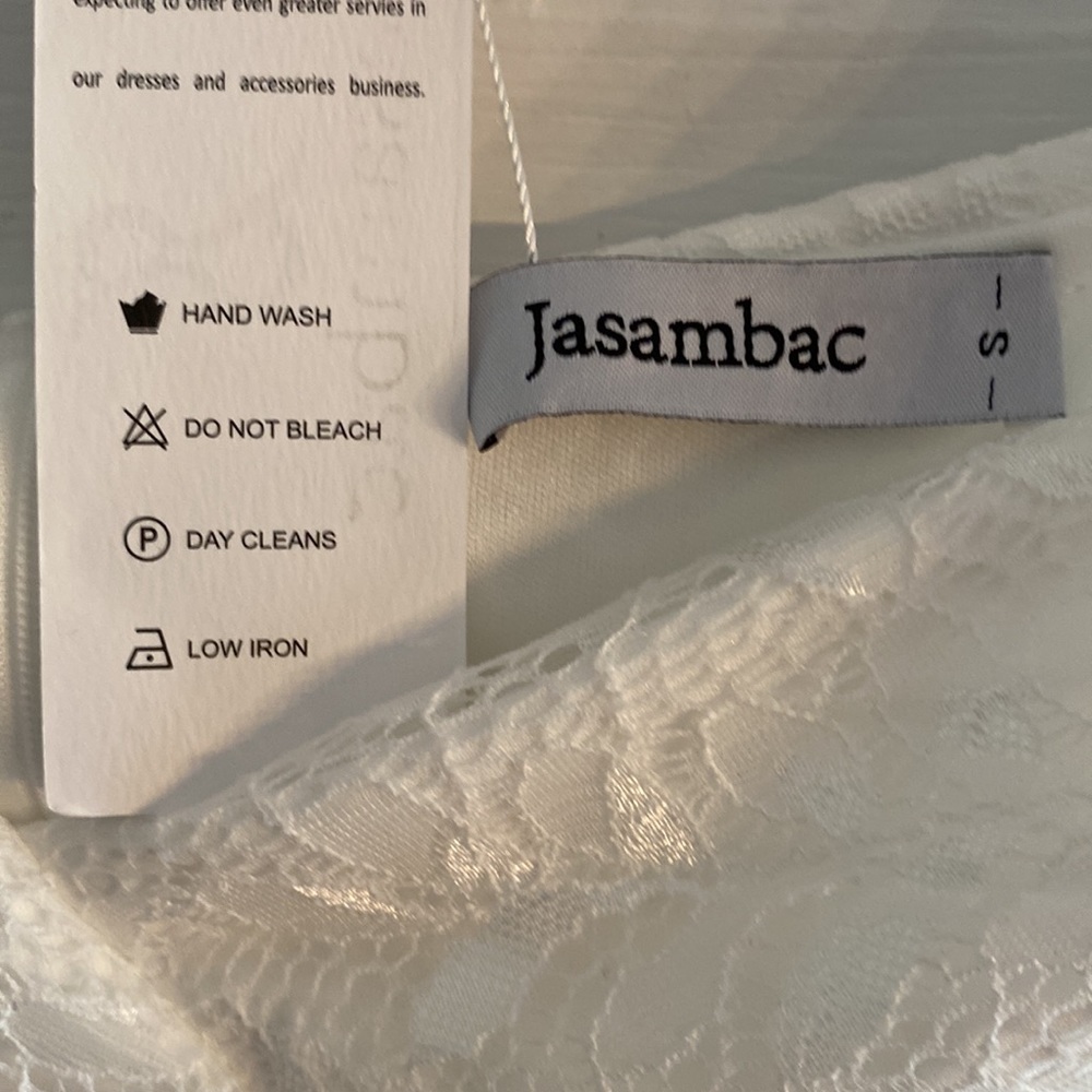 Jasambac white lace off the shoulder dress asymmetrical hem Size S - Picture 6 of 7